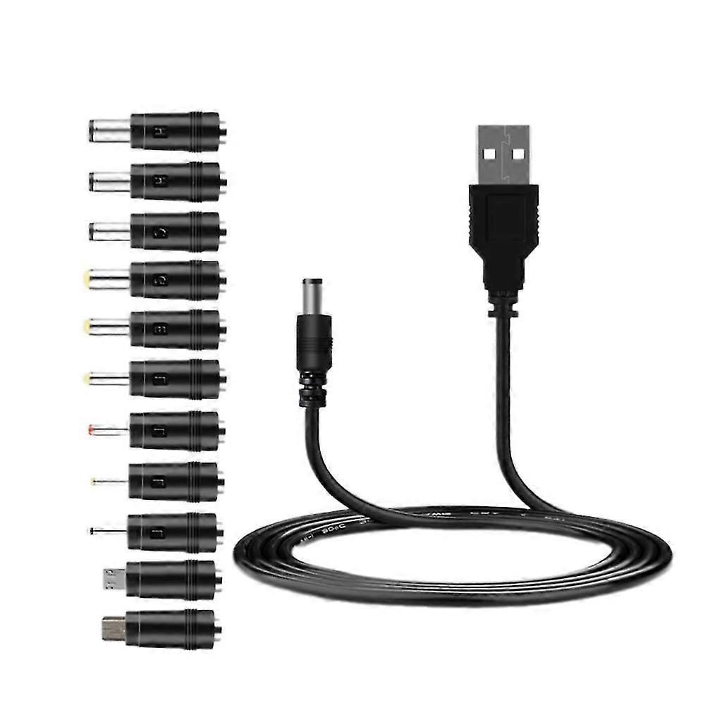 5V USB to DC5521 Power Cable Cord Support Charging Includes 12 Connector Tips