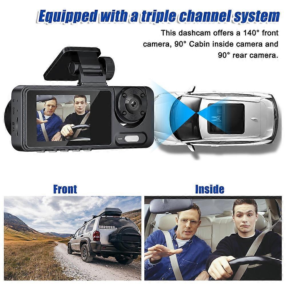 3 Cameras Dash Cam Multi-Language Clear Car Rearview Mirror Car Video Recording Camcorder Wide Angle