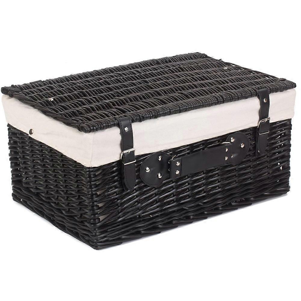 51Cm Empty Black Willow Picnic Basket With Cotton Lining