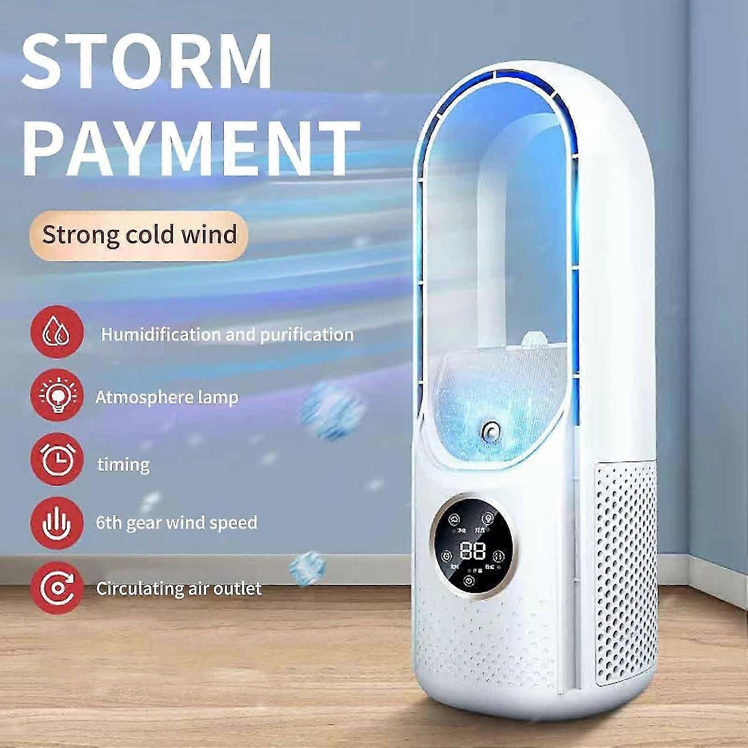 2024 New Bladeless Tower Fan Desk Air Cooler, Portable Table Fan Small Quiet Personal Air Conditioner, LED Display Desktop Fans with 6 Speeds & Timer