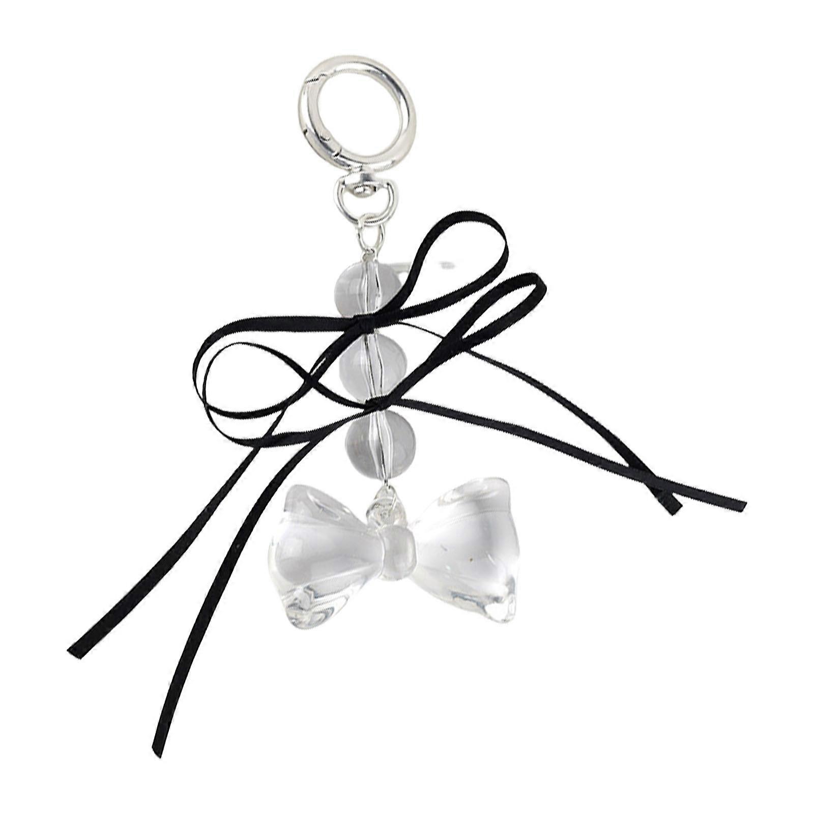 Stylish Bowknot Keyring With Two Color Ribbon and Clear Bead Embellishment Designs for Modern and Elegant Individuals