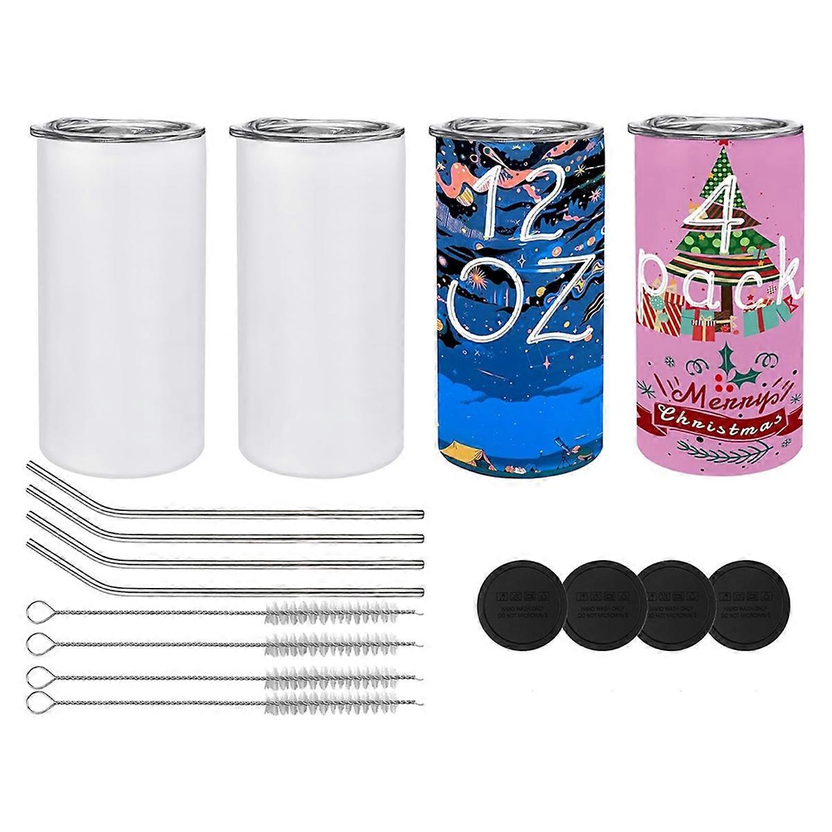 Pack of 4 12 Oz Sublimated Tumblers Blank, with Lids & Straws for DIY