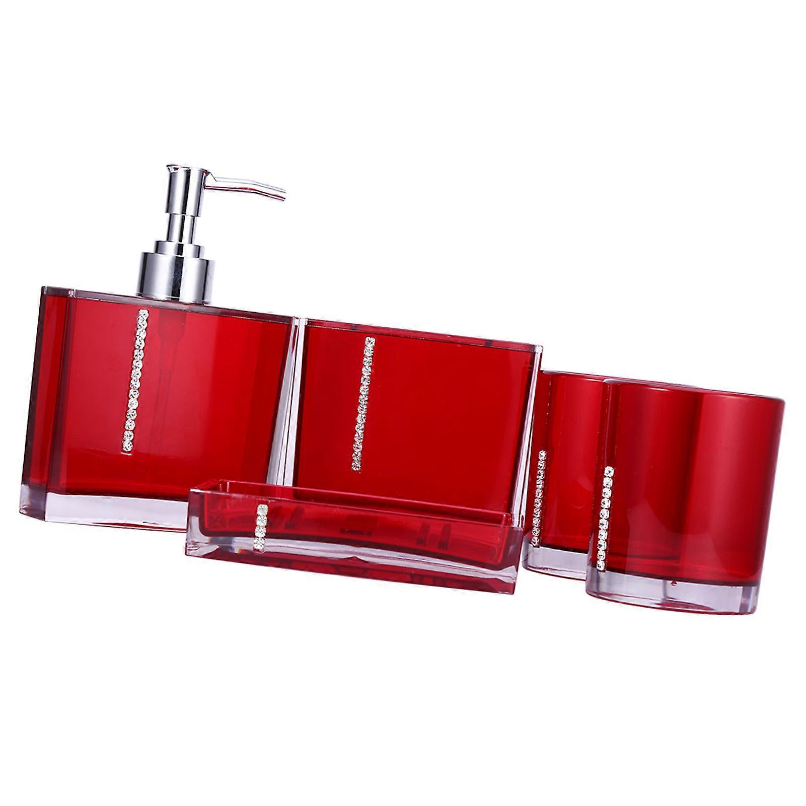 5PC Acrylic Bathroom Set Red - Toothbrush Holder, Soap Dish, Cups
