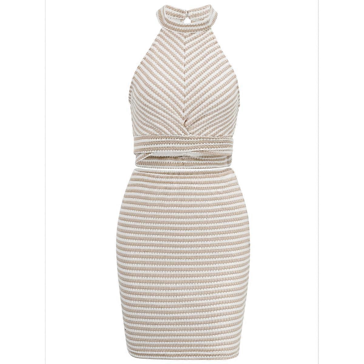 Sleeveless Backless Two Piece Suit and White L