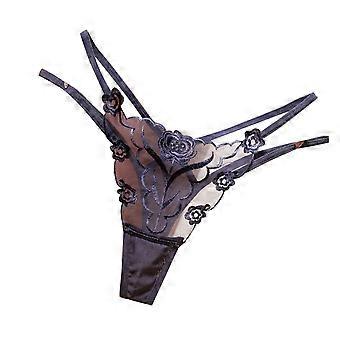 Women Temptation Low Rise Lingerie G-String Hollow Out Strappy T-Back Panties Thong Floral Embroidery See-Through Mesh Briefs Underwear  Burgundy