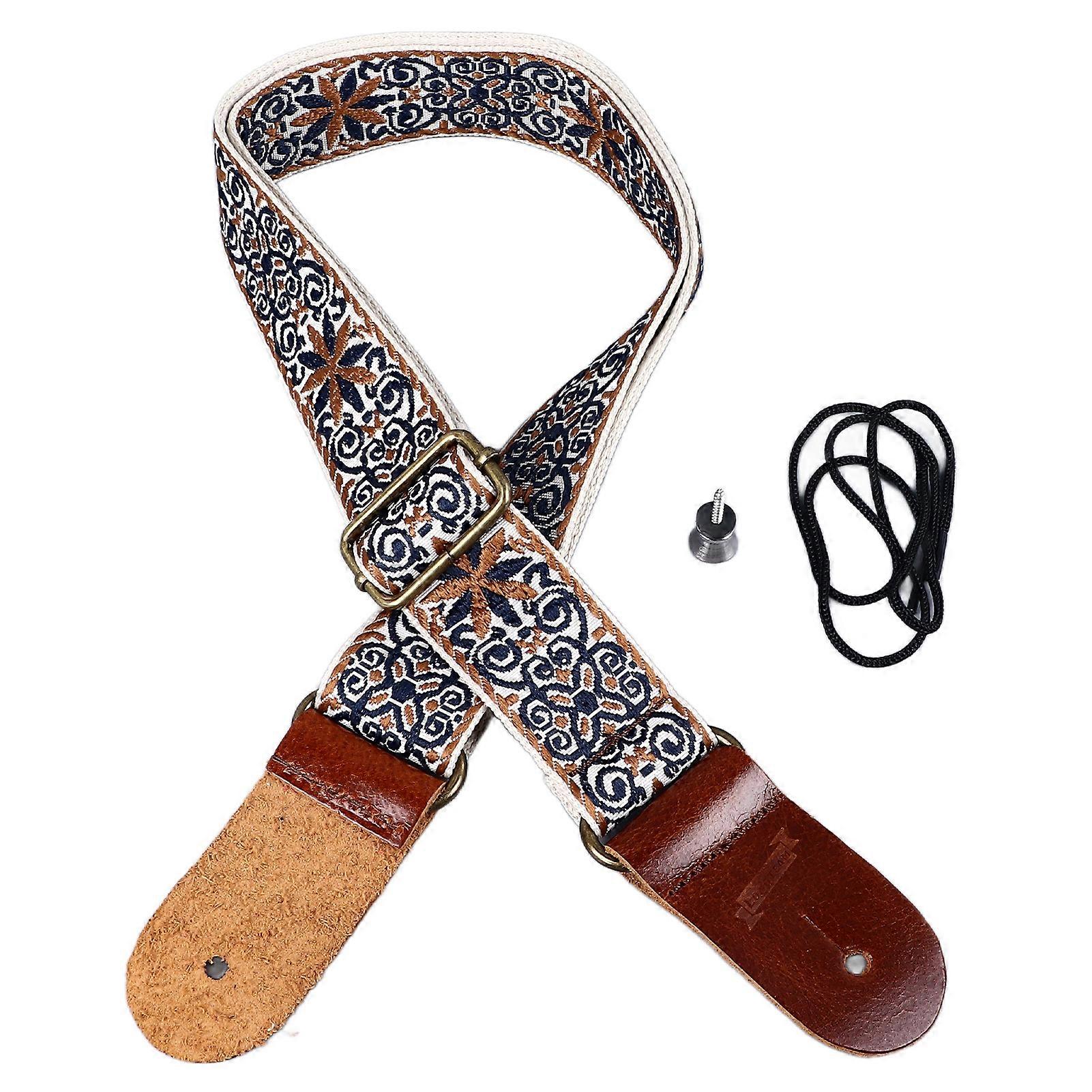 Embroidered Ukulele Strap Adjustable Length Nylon and Leather Comfortable Fit Ethnic Style Shoulder Strap for Ukulele Style 1