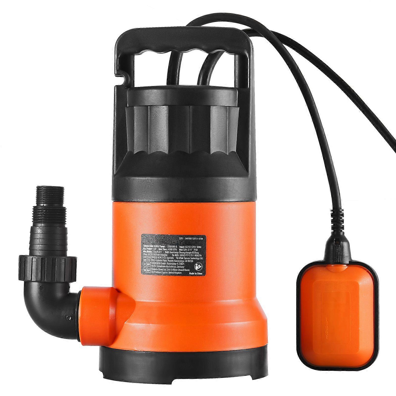 Utility-Pumpe, 700 W, 4148 GPH hoher Durchfluss, 33 Fuß Förderhöhe, Sumpfpumpe Tauchwasserpumpe Tragbare Utility-Pumpe mit 10 Fuß langem Netzkabel