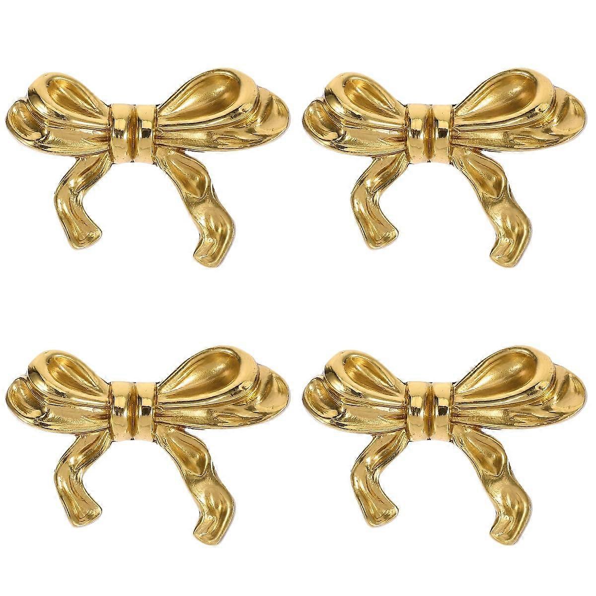 Gold Bow Knobs for Dresser, 4PCS Bow Shape Cabinets Knobs for Cabinet Drawer Cupboard Pulls Handle Decor Furniture Accessories