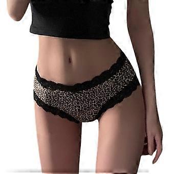 Cotton Bikini Panty Lace Panties for Women Briefs Undies Sweet Leopard Underwear Lingerie Breathable Ladies Underpants  Yellow leopard