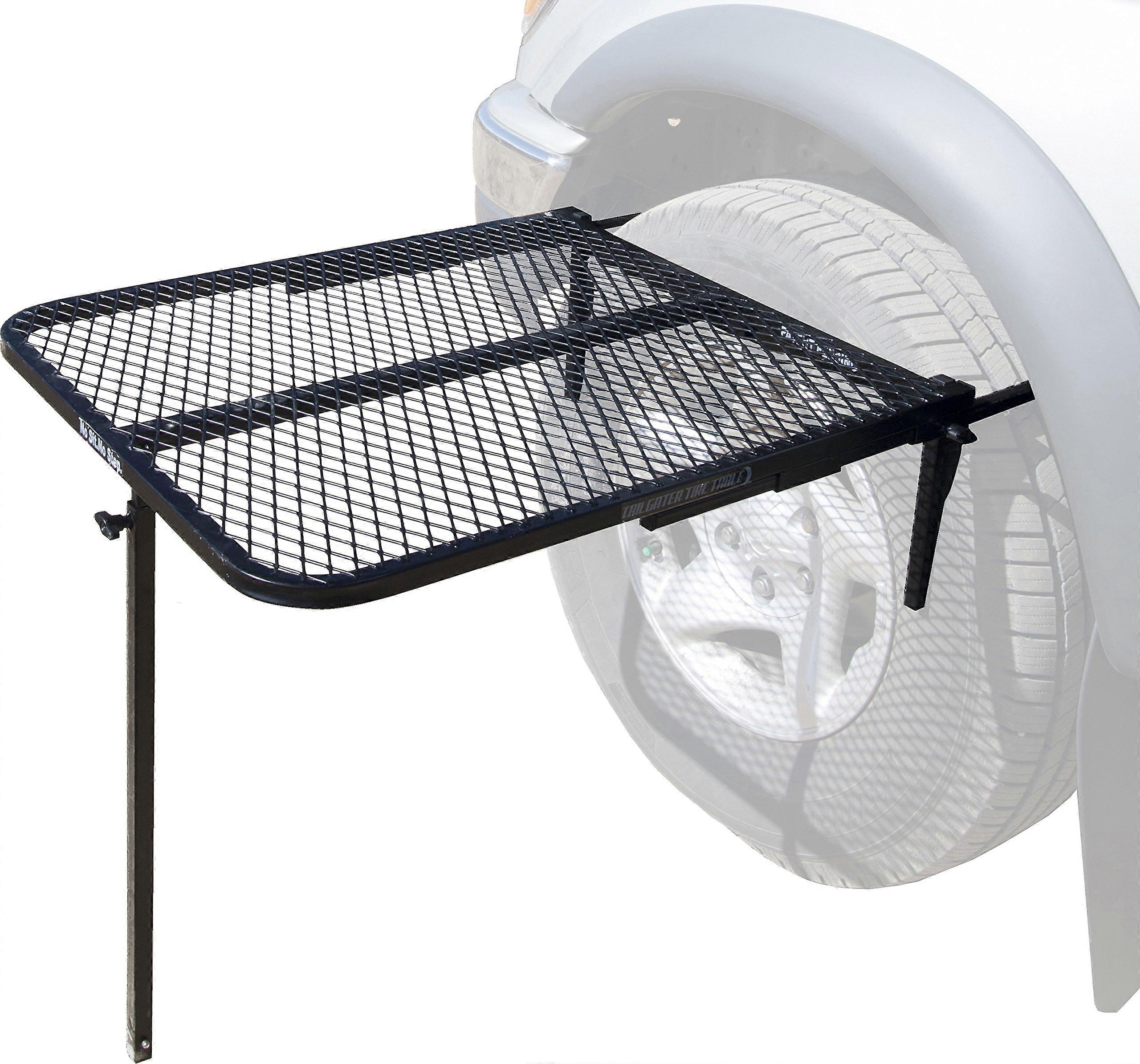 Vehicle Tire-Mounted Steel Camping Table for Travel and Tailgating, Black, 29 x 23 x 1.5 Inches