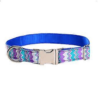Nylon Dog Collar with Quick Release Metal Buckle Adjustable Safe Pet Collar Sea Ripple Pattern for Small Medium Large Dogs(L)