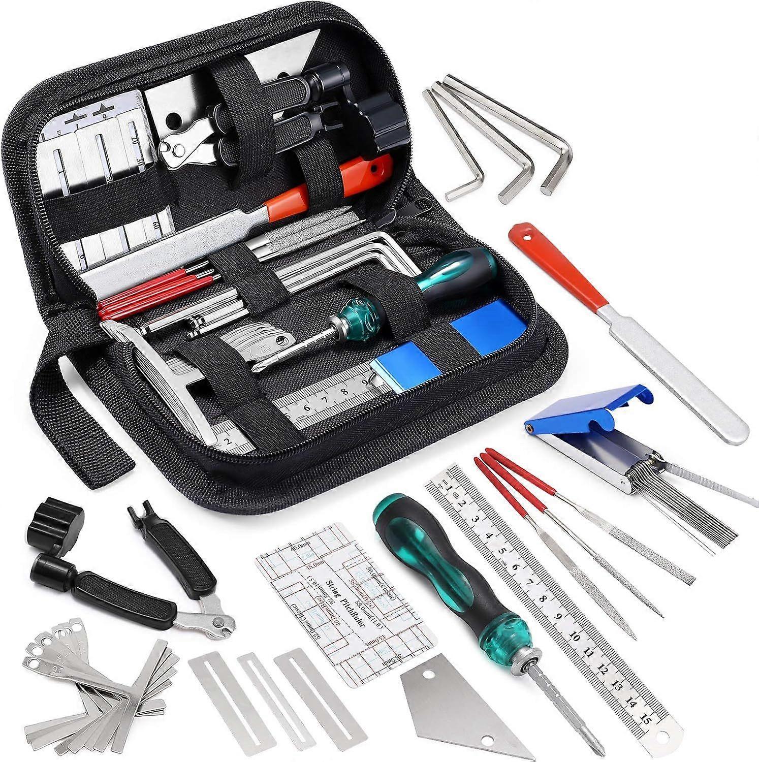 SQCLV 25Pcs Guitar Repairing Tools Kit Setup Kit with Carry Bag for Acoustic Electric guitar Ukulele Bass Banjo Maintenance Tool with Ruler Gauge Meas