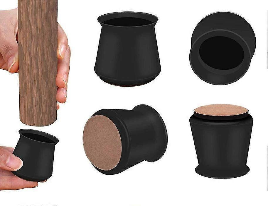 8 Pack Silicone Chair Leg Floor Protectors With Felt Prevent Scratches And Reduce NoiseBlack