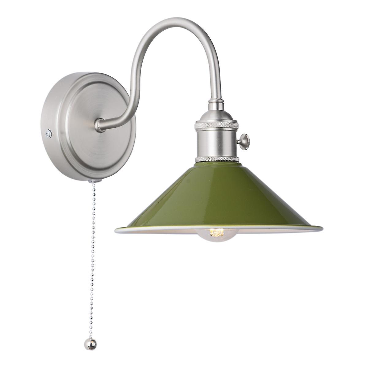 Hadano Dome Wall Light Antique Chrome With Olive Green Shade