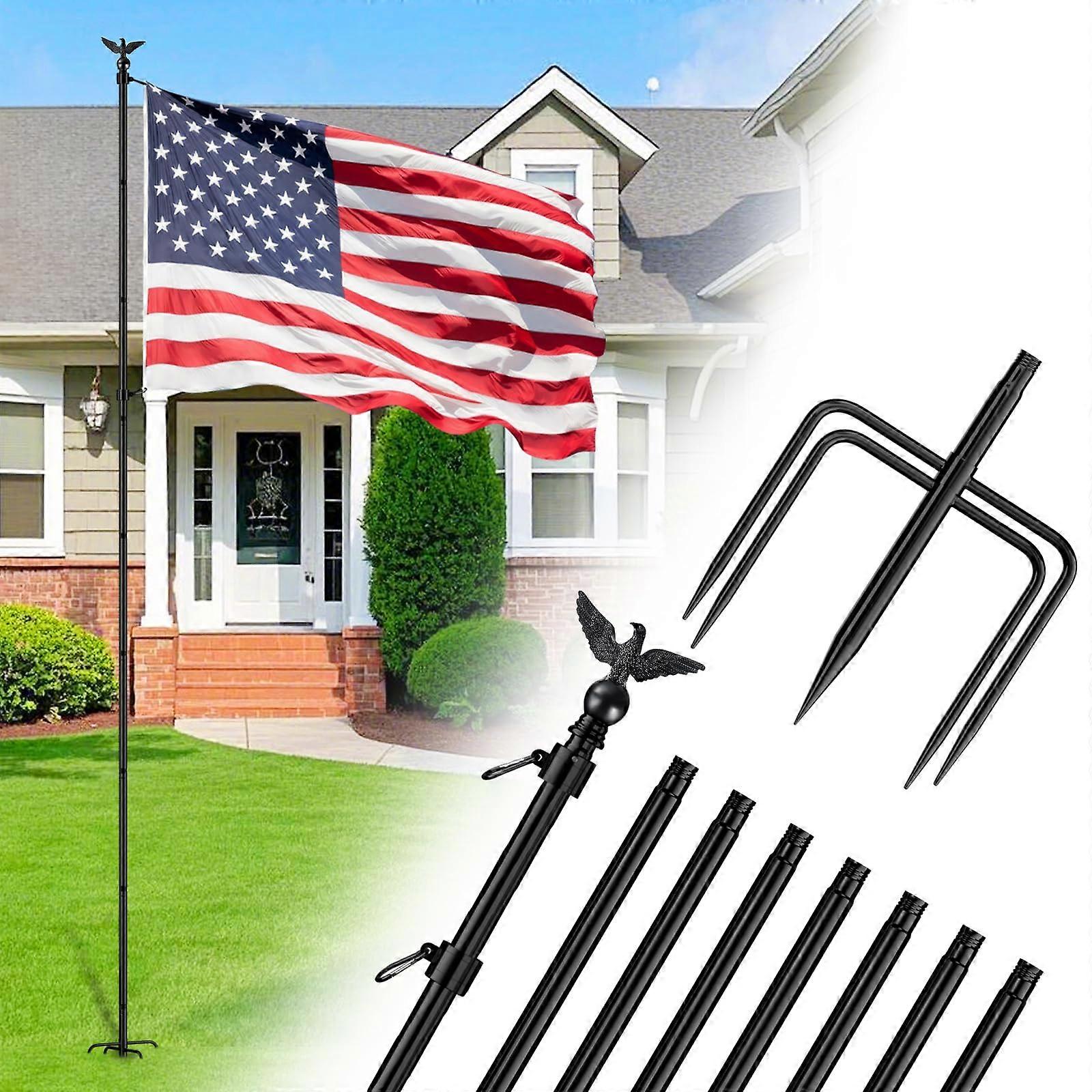 10 FT Flag Pole Kit in Ground with 5 Pronges Base, Holder with Metal Eagle Topper