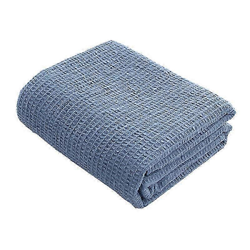 Cotton Honeycomb Effect Washable Soft Bed Chair Blanket Cover Throw over Large Decorative Sofa-Blue