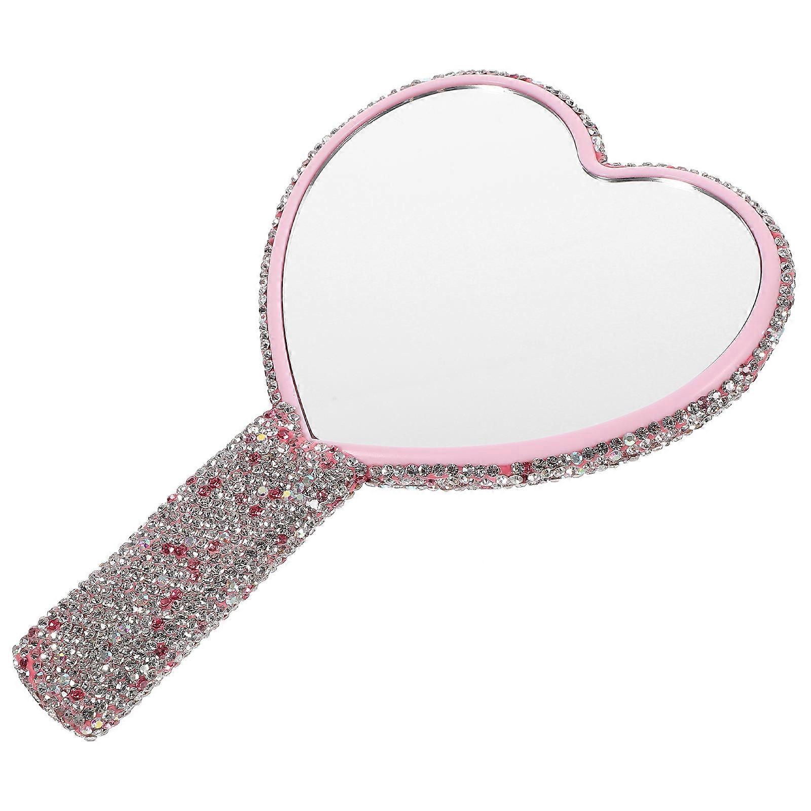 Rhinestone Decorated Compact Mirror with Comfortable Handle Design