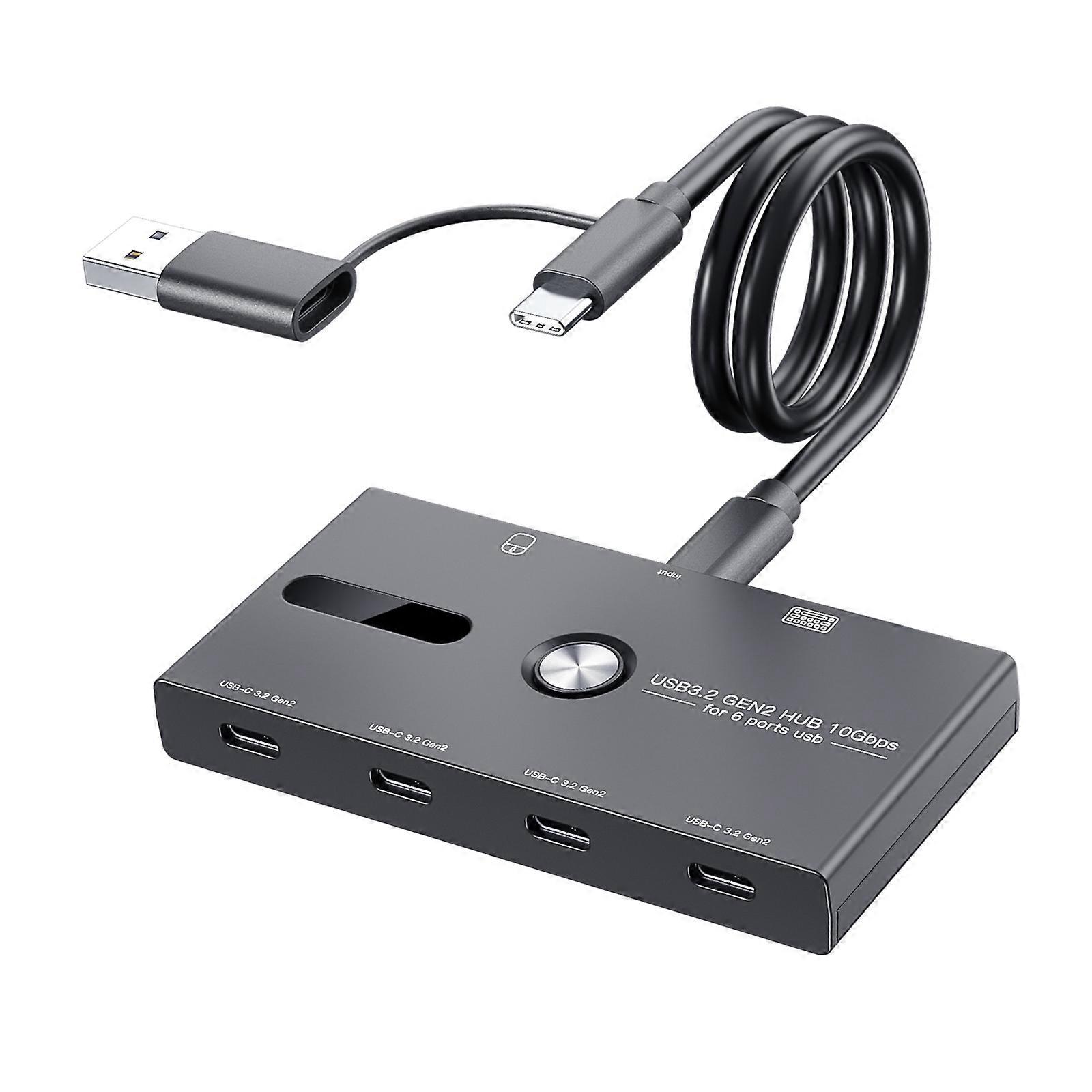 Adattatore splitter USB C 6 in 1 con 4 USB di tipo C e 2 USB femmina per un lettore e un trasferimento dati rapidi Migliora la produttività