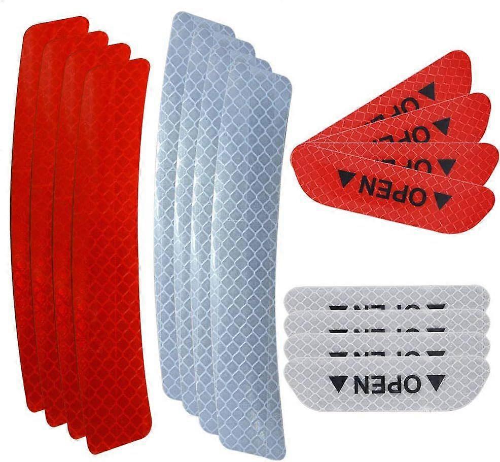 16Pcs Red and White Car Wheel Eyebrow Reflective Stickers, Car Door Warning Sticker, Waterproof Warning Sticker,