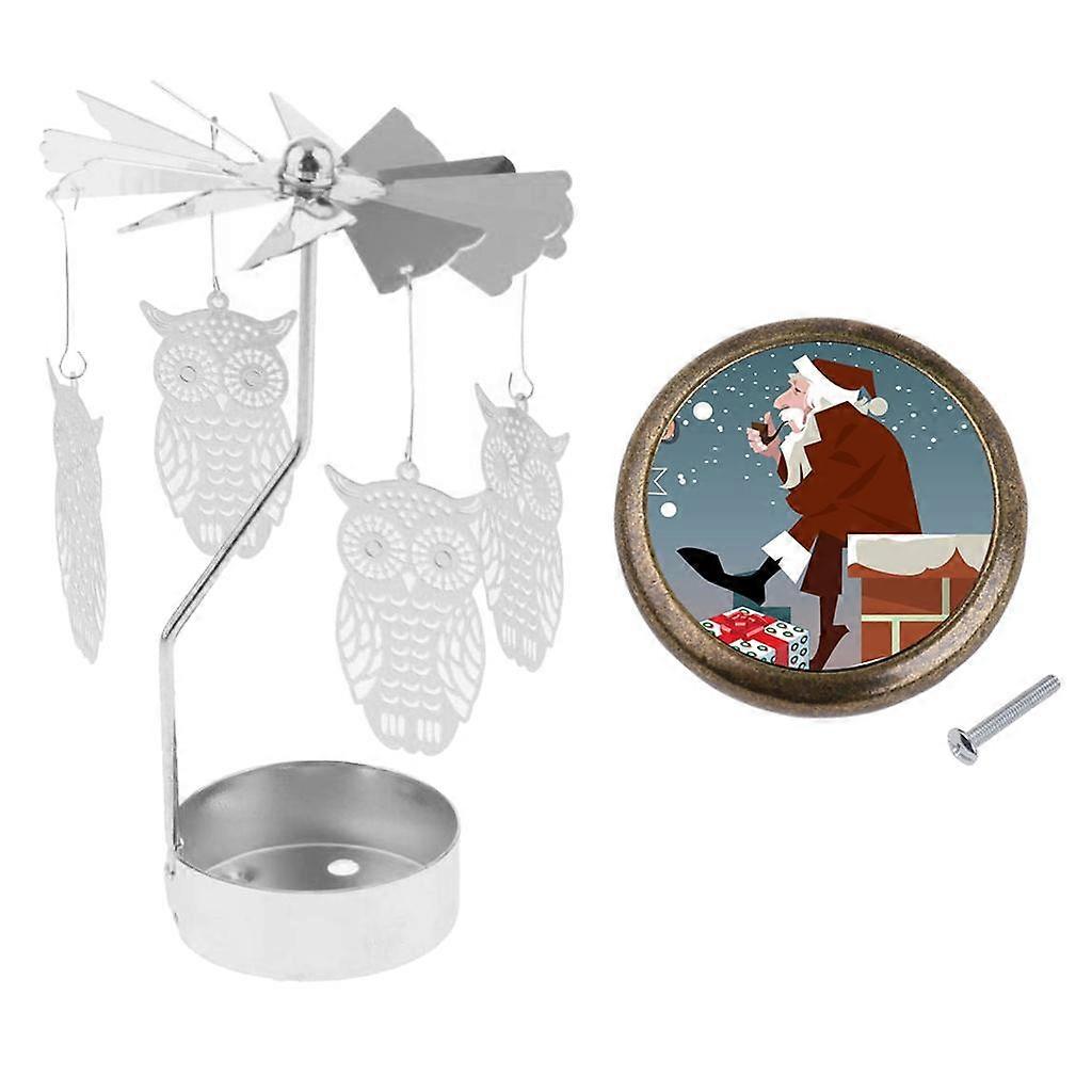 حامل شمعة قابل للتدوير حامل ضوء الشاي البومة + حزمة مقبض باب سانتا كلوز ، ل