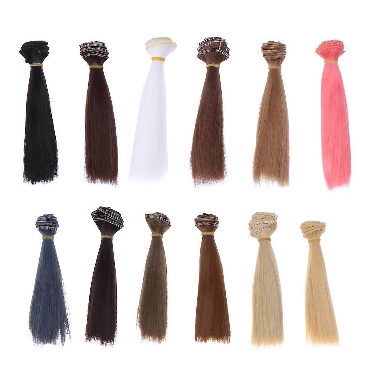 Heat Resistant 12pcs Straight Hair Wig for Dolls – Durable DIY Doll Wefts for Easy Styling and Crafting