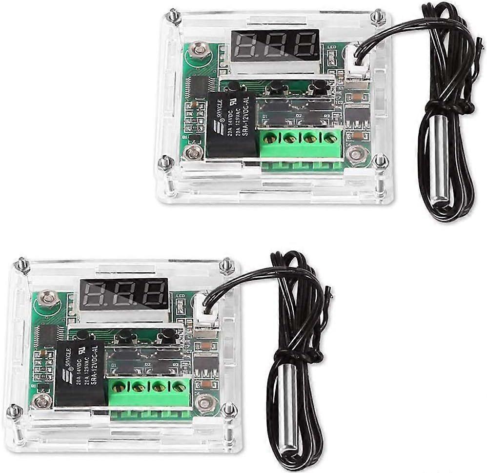 2Pcs Temperature Controller Module with Housing, XH W1209 Digital Display Thermostat Module with Waterproof NTC Probe