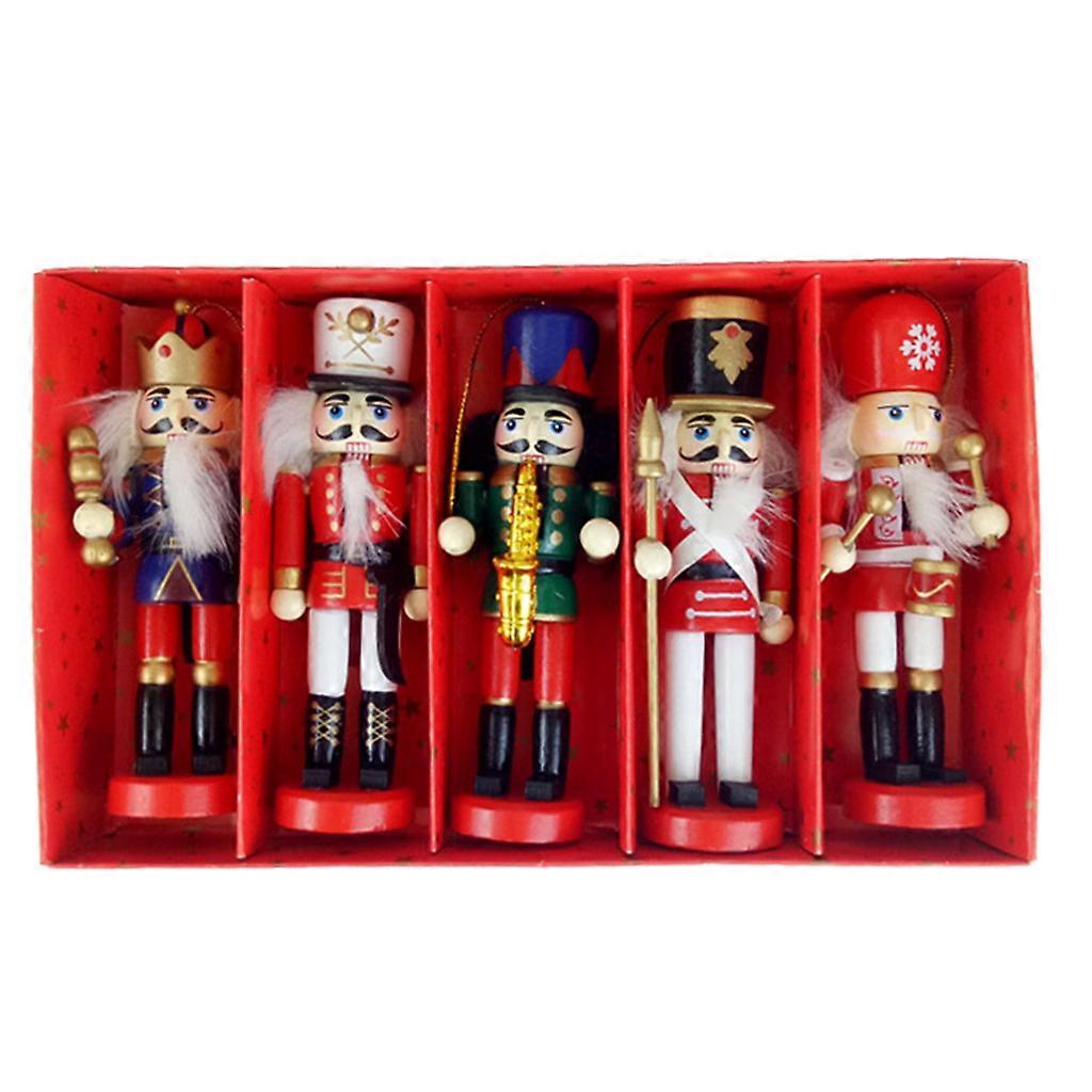 5pcs 12cm Wooden Nutcracker Puppet Drawing Walnuts Soldier Christmas Decorations Multicolor