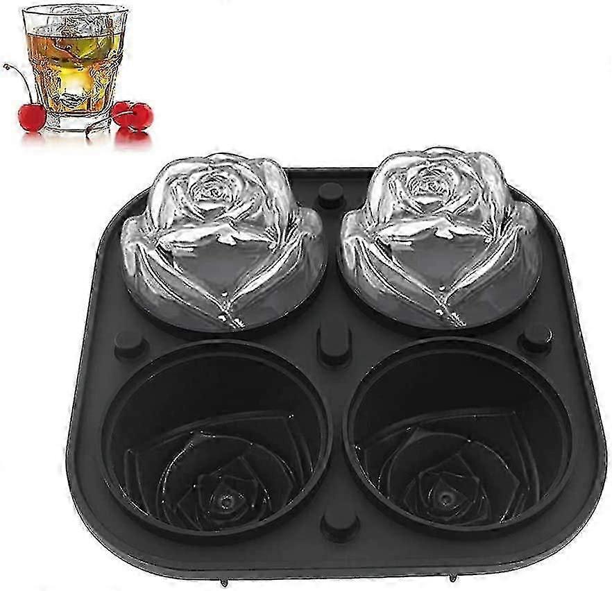 Rose Ice Cube Trays Silicone Round Ice Cube Mold with Lid Ice Ball Maker Mold (Black)