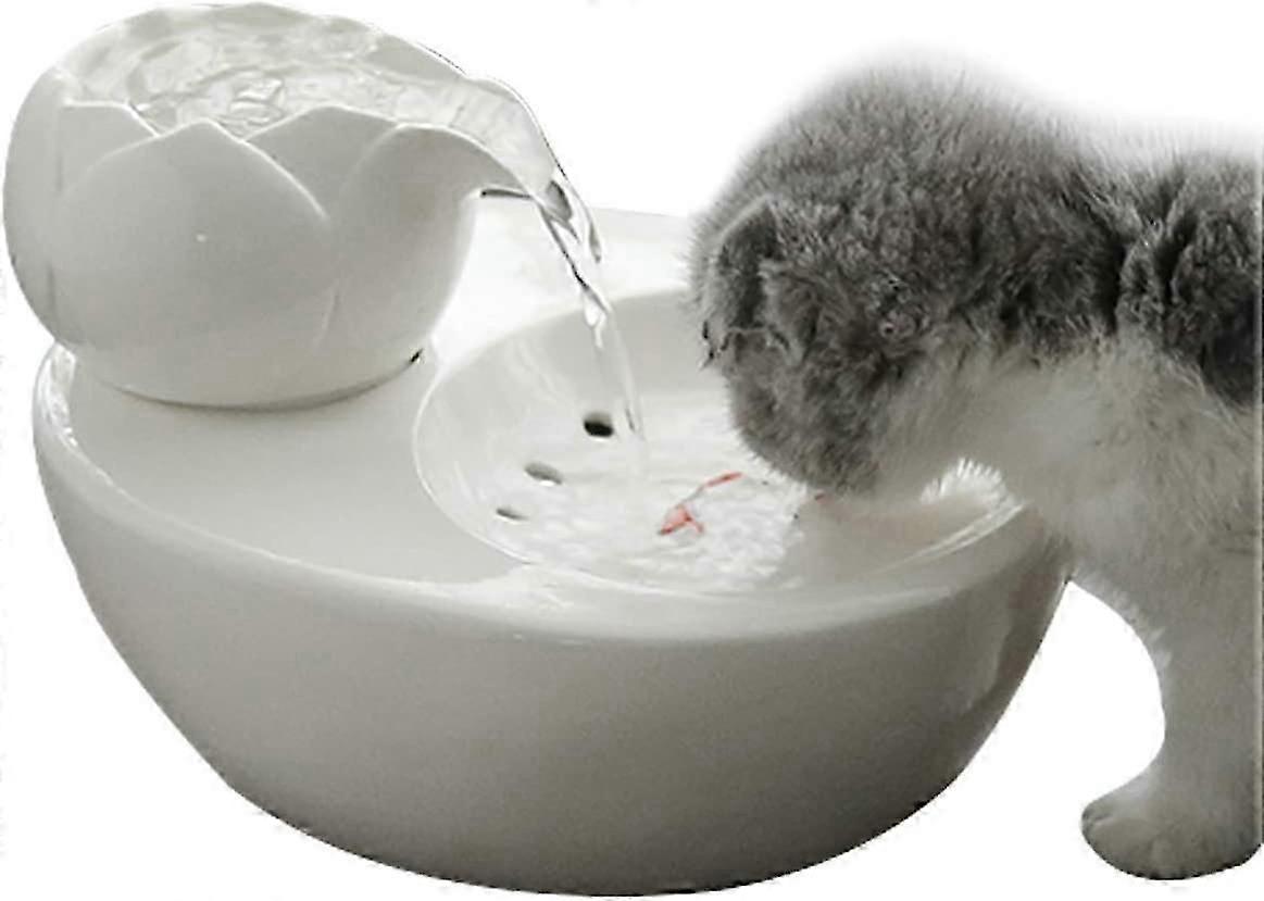 Lotus Cat Water Fountain, Automatic Ceramic Drinking Fountain for Pets, 50.8 oz.