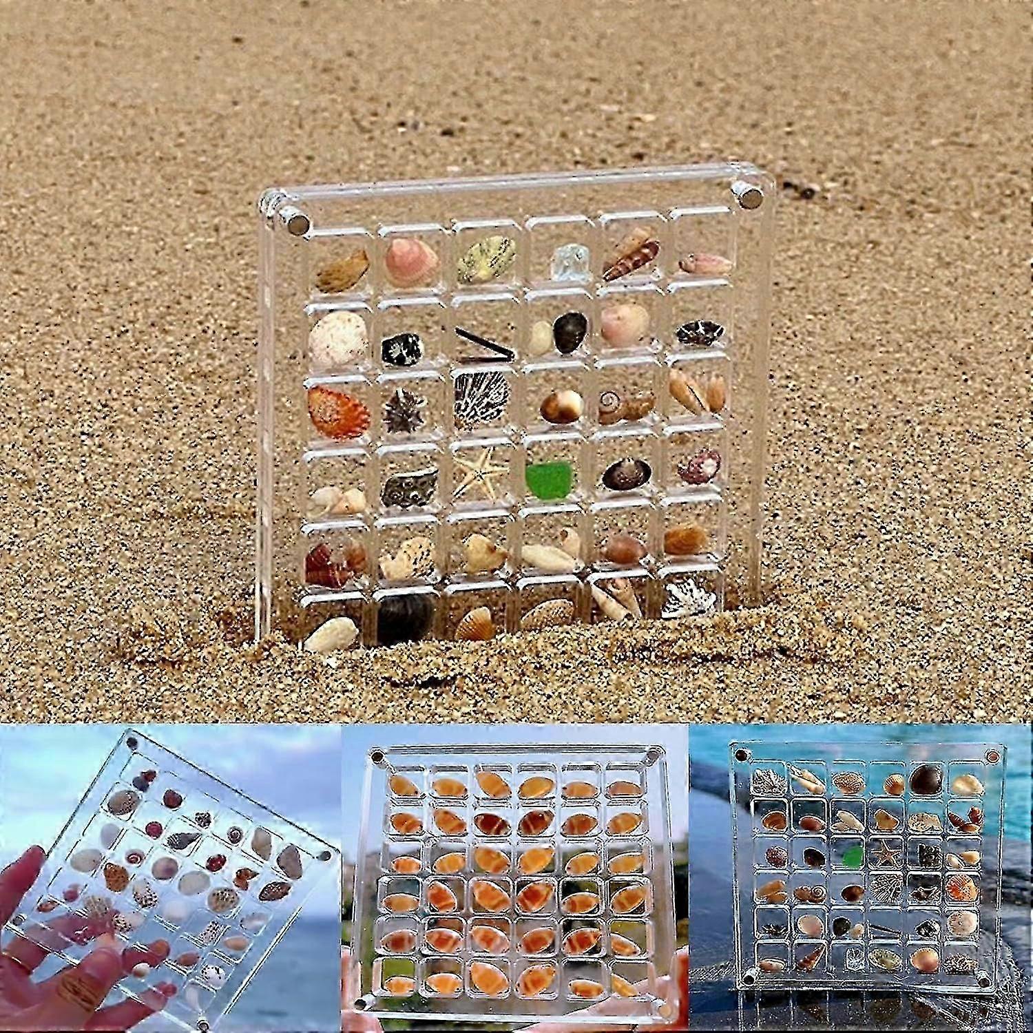 2025 Acrylic Magnetic Seashell Display Box, 36/64 Grids Seashell Storage Box Display Case Decorative Seashell Starfish Trinket, Small Craft Organizers