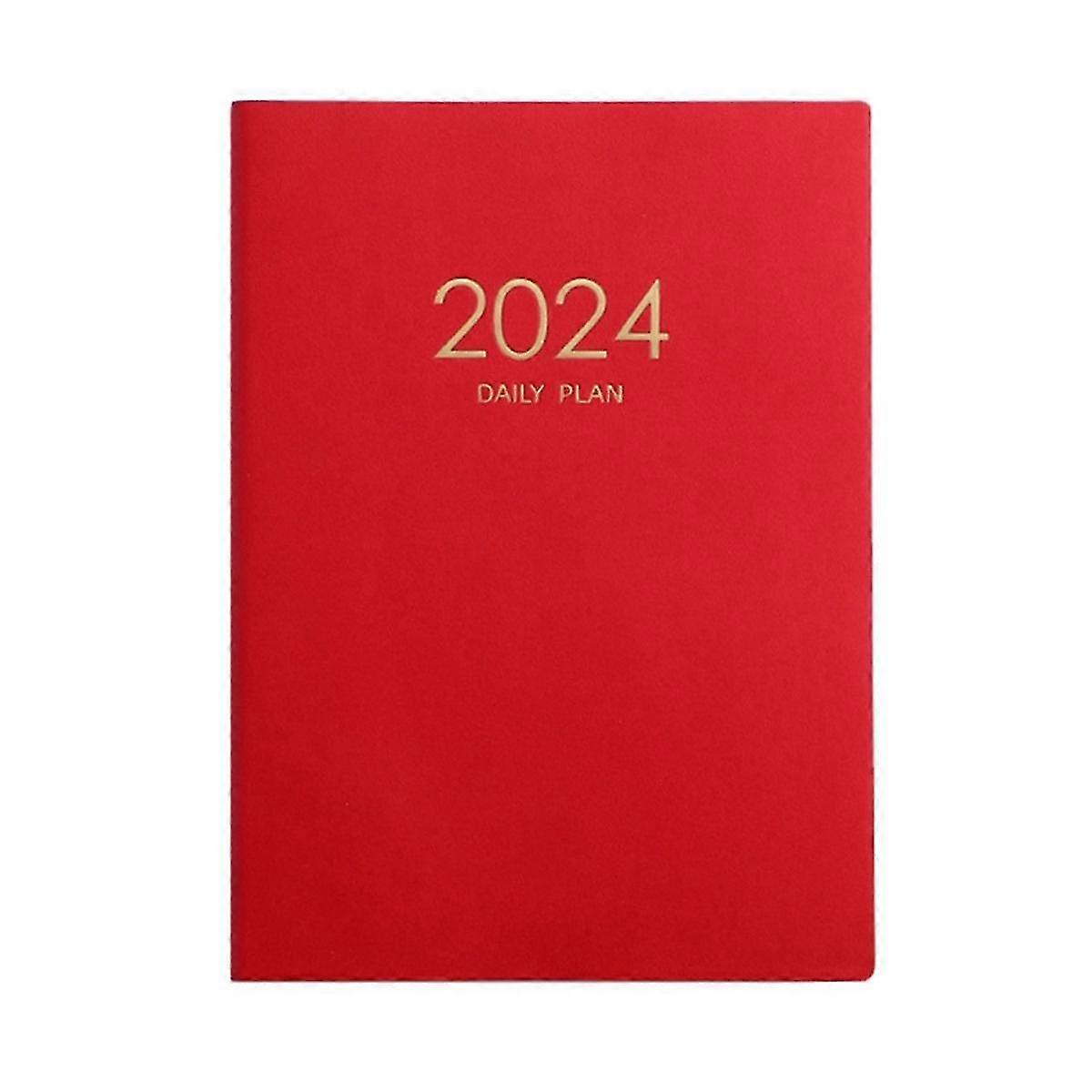 2024 Red Plan Notebook Calendar Thickened Daily Plan Notebook Weekly Notebook Office School Supplie