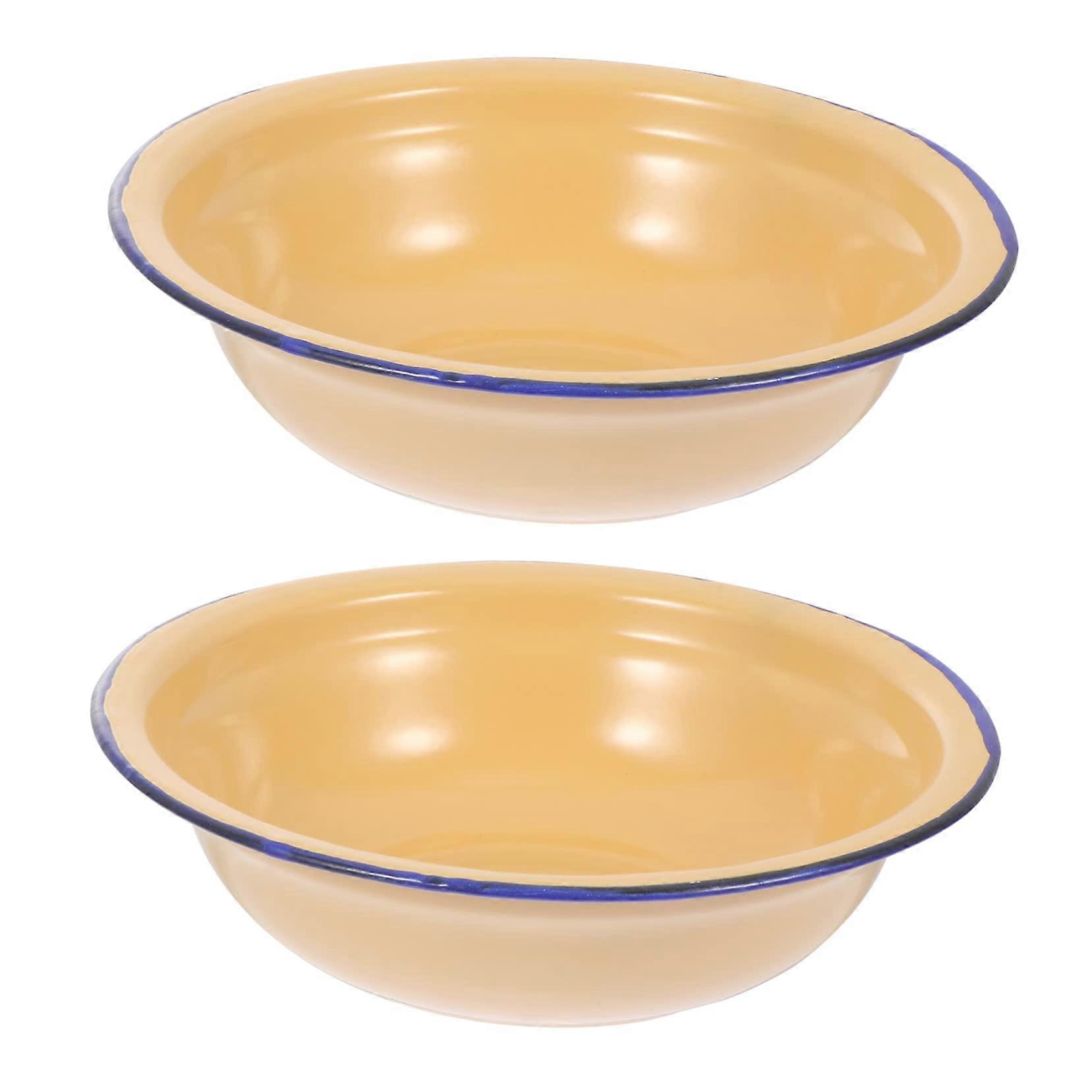 Thick Enamel Soup Bowls Vintage Style Soup Basin for Household Durable Enamel Tableware 2.5L