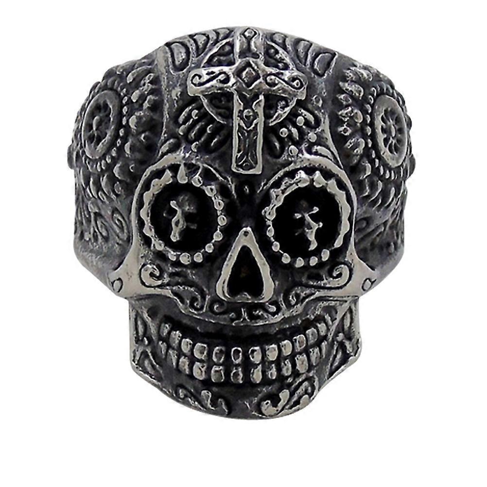 Goth Rings For Men Carved Ring Halloween Festival Accessory Skull Shape Steel Color 1Pcs