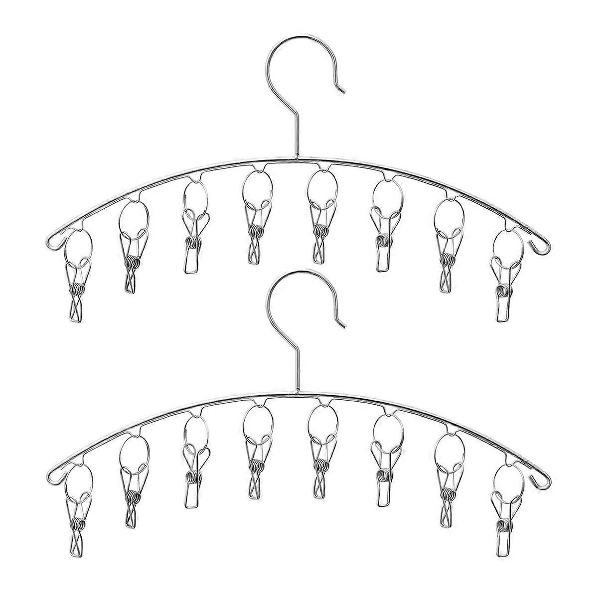 Stainless Steel Laundry Hanger with 8 Clips for Drying Clothes 2Pcs