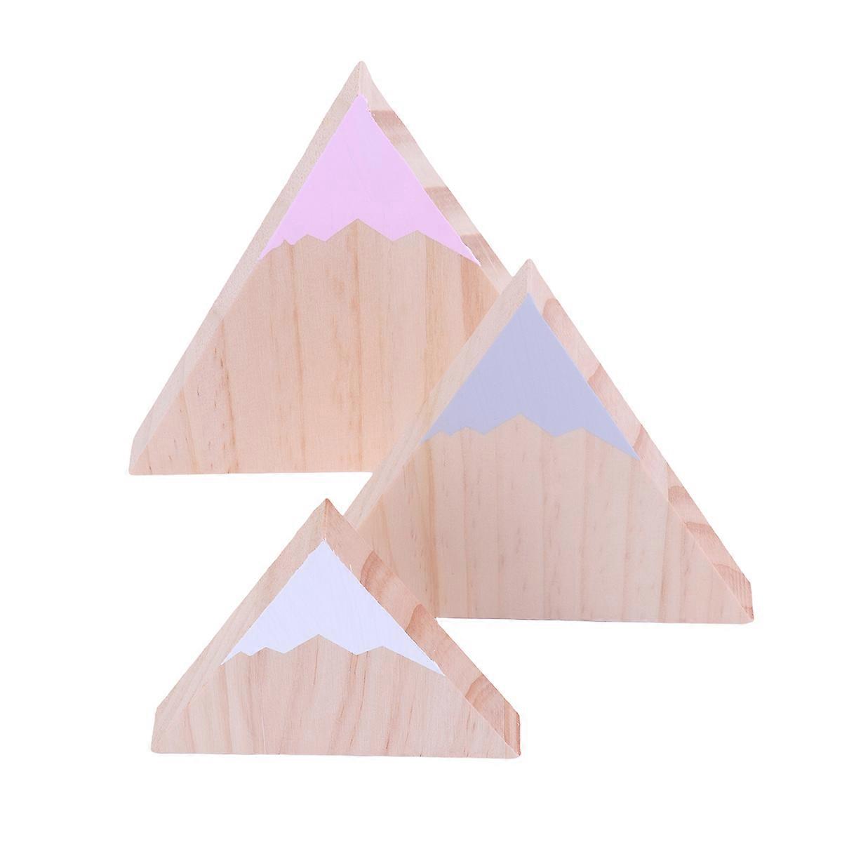 Simulation Snow Mountains Triangular Wooden Craft Home Decoration Pink Grey White 3Set