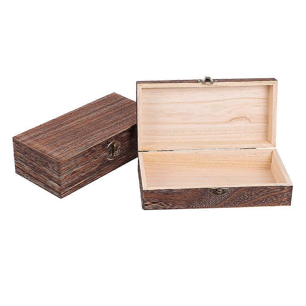 Vintage Wooden Trinket Box for Storage 2Pcs with Lid Rustic Craft Case