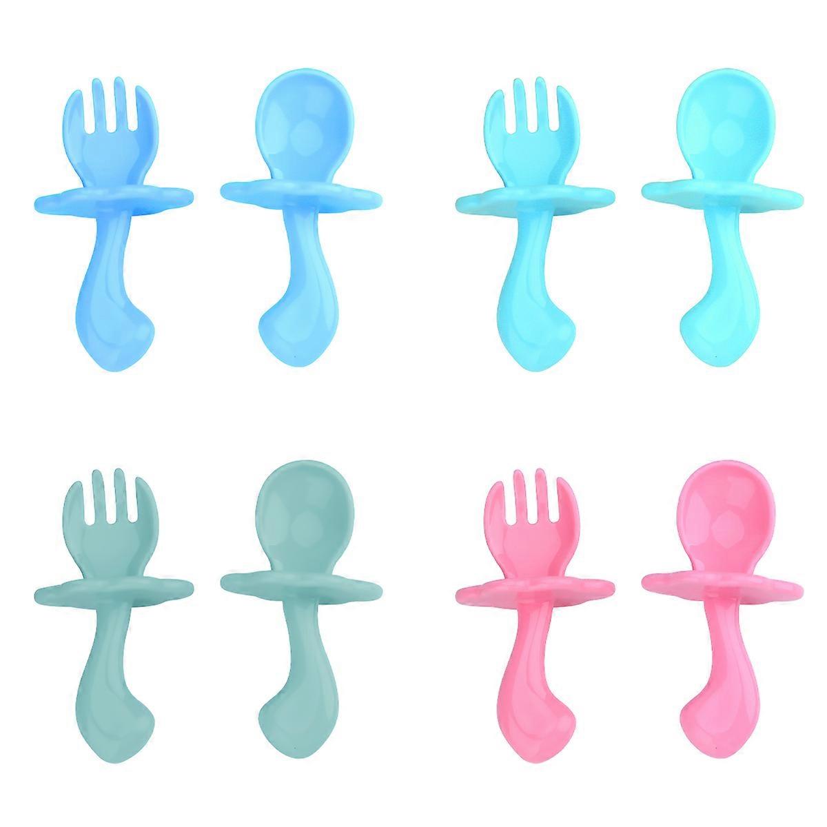 4 Piece Spoon Fork Set – Ergonomic, Easy Clean Training Utensils for Weaning, Durable Lake Green & Macaron Green Tableware