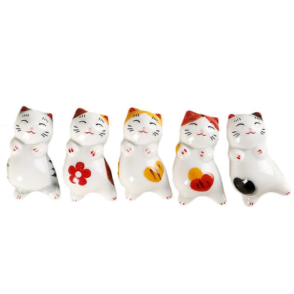 Ceramic Chopsticks Rest Cat Japan Utensil 5.4 x 3.4 x 2cm 5Pcs