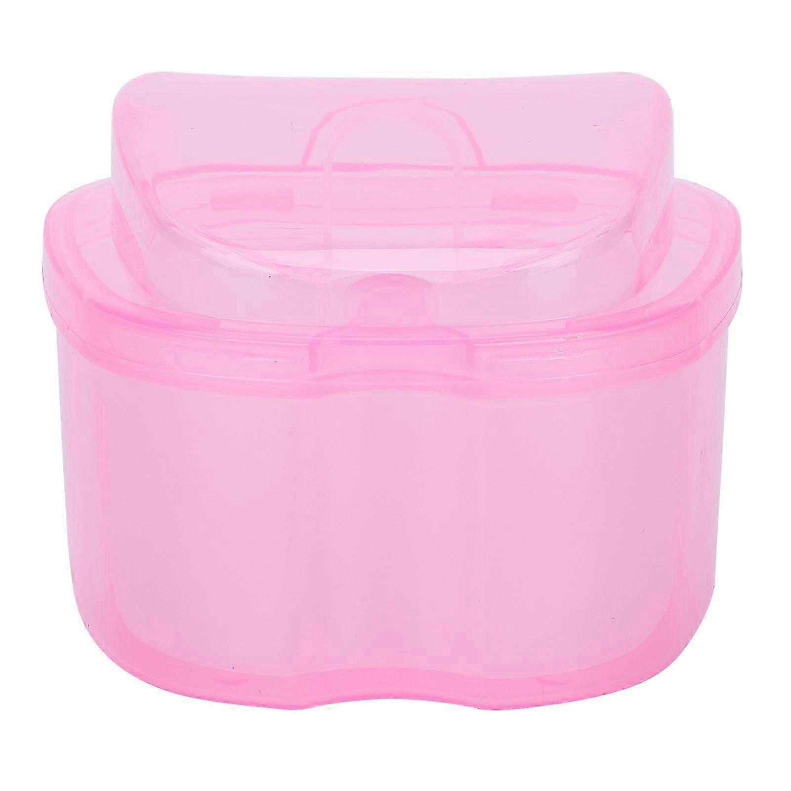 Denture Bath Case Box Soak Container Colored False Teeth Storage Box with Strainer BasketPink