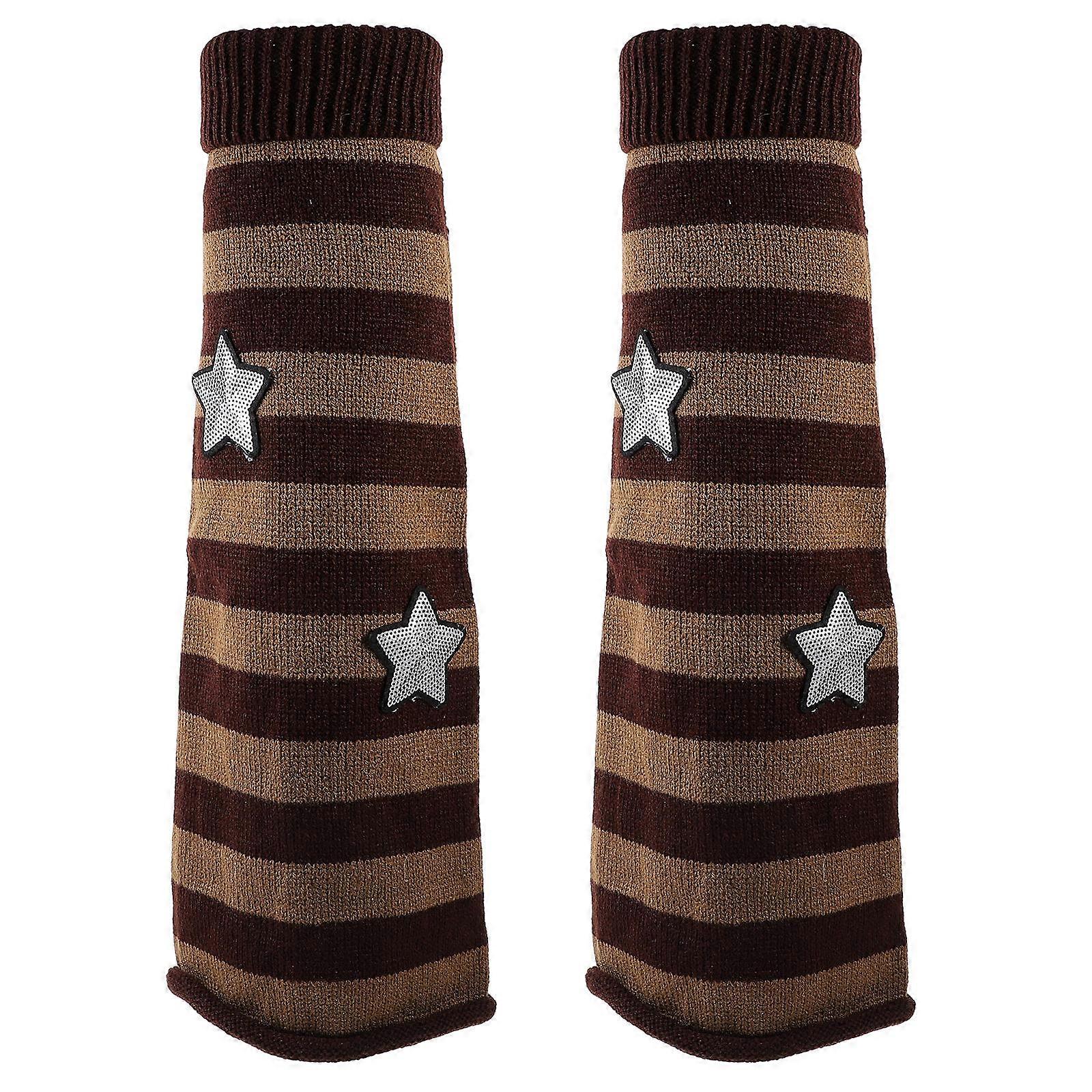 Legs Warmers Women Striped Leg Warmers Knitting Warm Leg Warmers Coffee 46.00X20.00X1.00CM Warmth 1 Pair