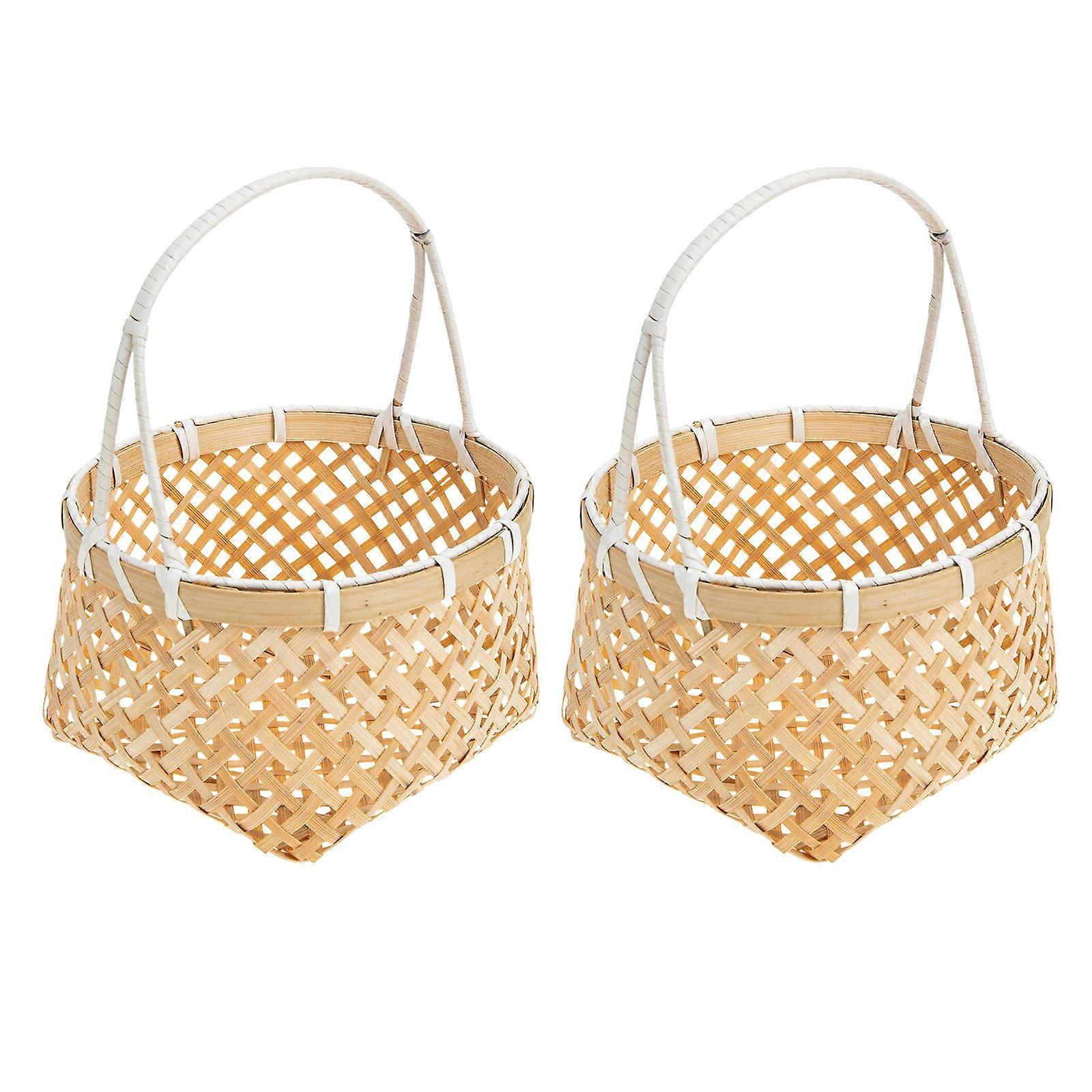 Bamboo Woven Basket Fruit Storage Decoration Style 2Pcs