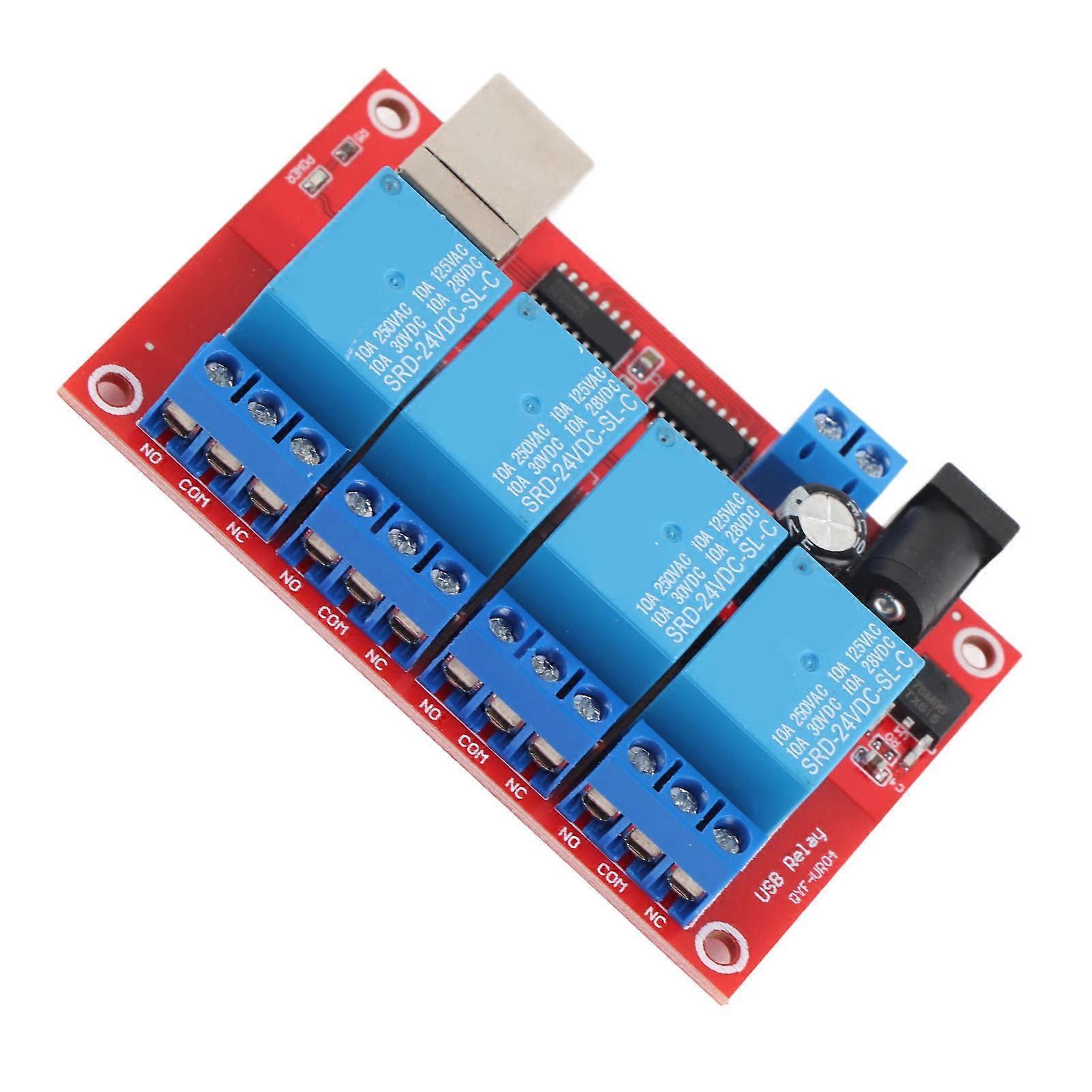 4 Channel Relay Module USB Drive Free DC Relay Board Computer Control PLC Board 3 Operating Modes 24V 
