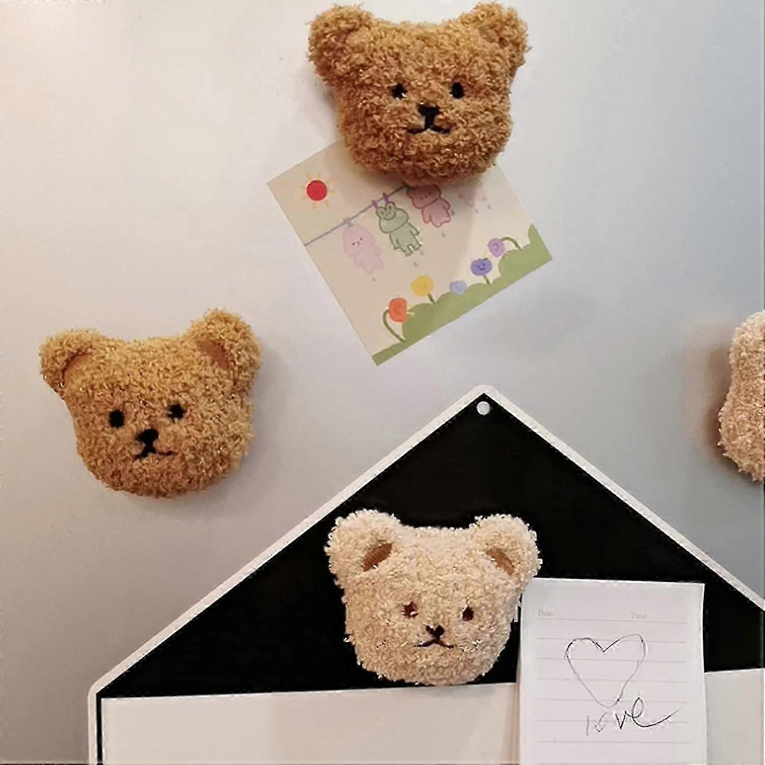 Plush Bear Fridge Magnet Soft Rubber Magnet Exquisite for Kitchen (Milk Tea Color)