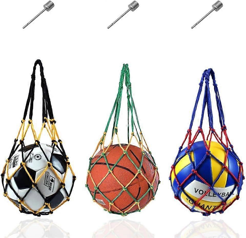 3-pack ball net bag portable football net bag ball net 1 ball basketball net bag volleyball net bag with 3 ball needles suitable for basketball, footb