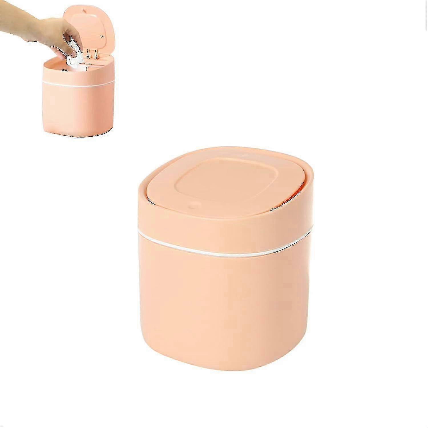 Small Pink Tabletop Trash Can with Lid for Bathroom Kitchen Office