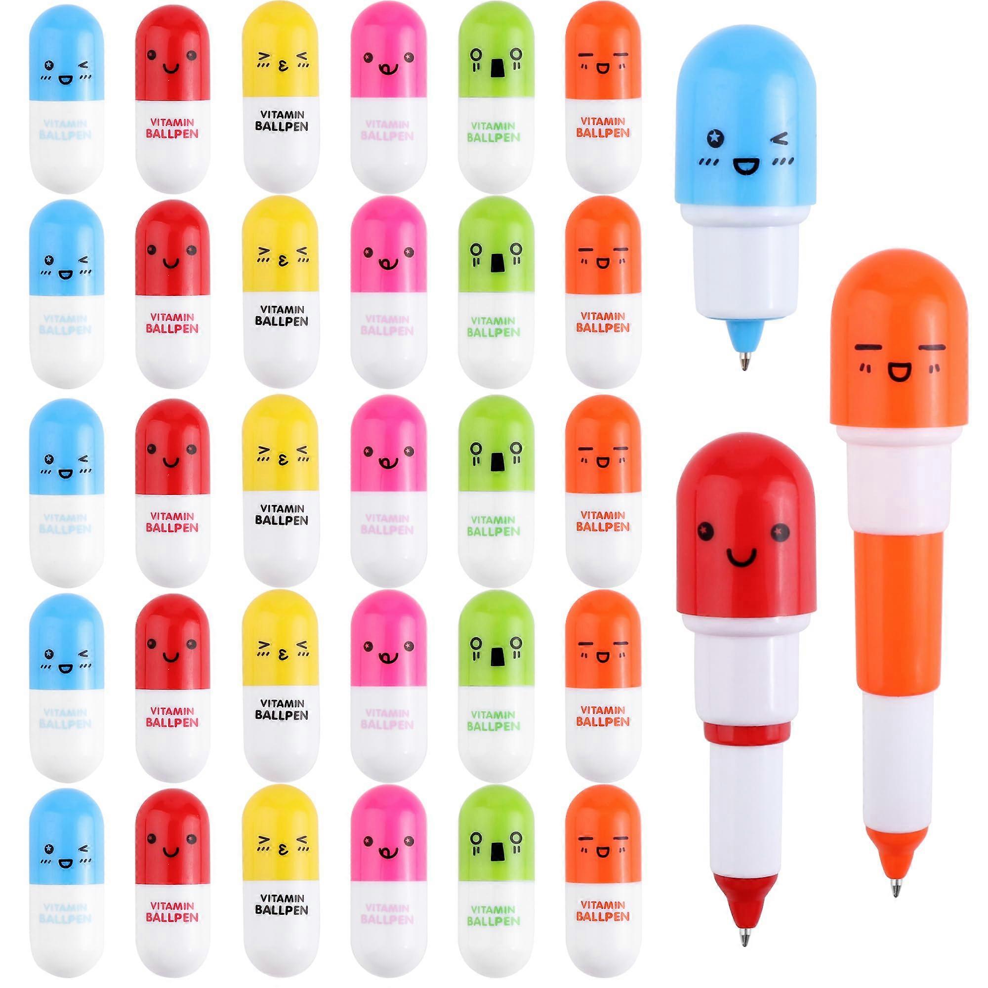 30 Pieces Mini Capsule Pens, Retractable Ballpoint Pen for School, Office