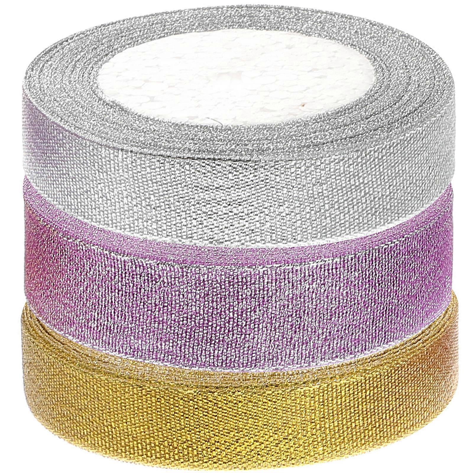 Multi-Function Craft Ribbon Wear-Resistant Package Ribbon For Christmas And Card Making Golden Polyester 3 Rolls