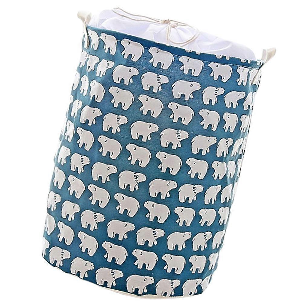 Cotton Linen Polar Bear Laundry Basket Drawstring Storage Bin Reusable Easy Clean Space Saving for Clothes and Personal Items Organizing
