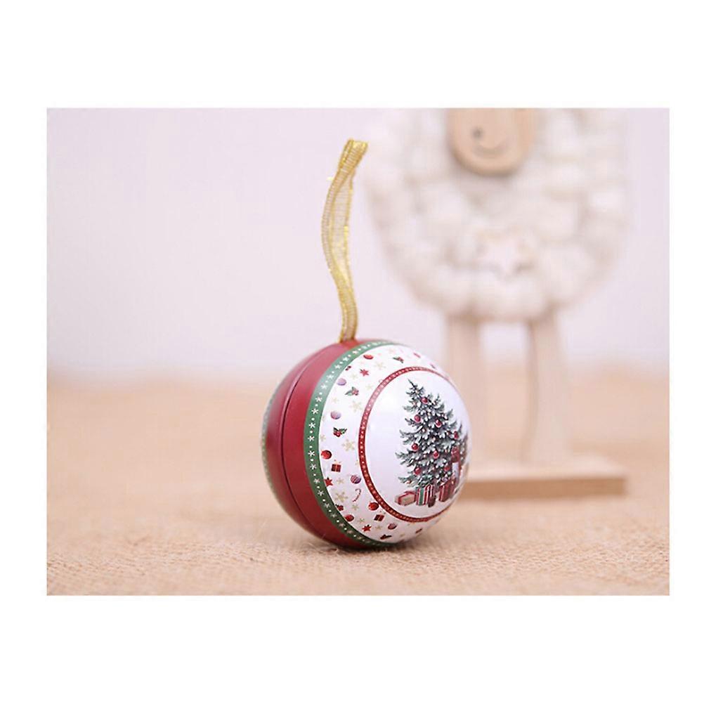 Holiday Cookie Boxes Round Ball Candy Box Ribbon String Design Christmas Ornament Tinplate Iron 3.1×2.6×2.6in 1Pc