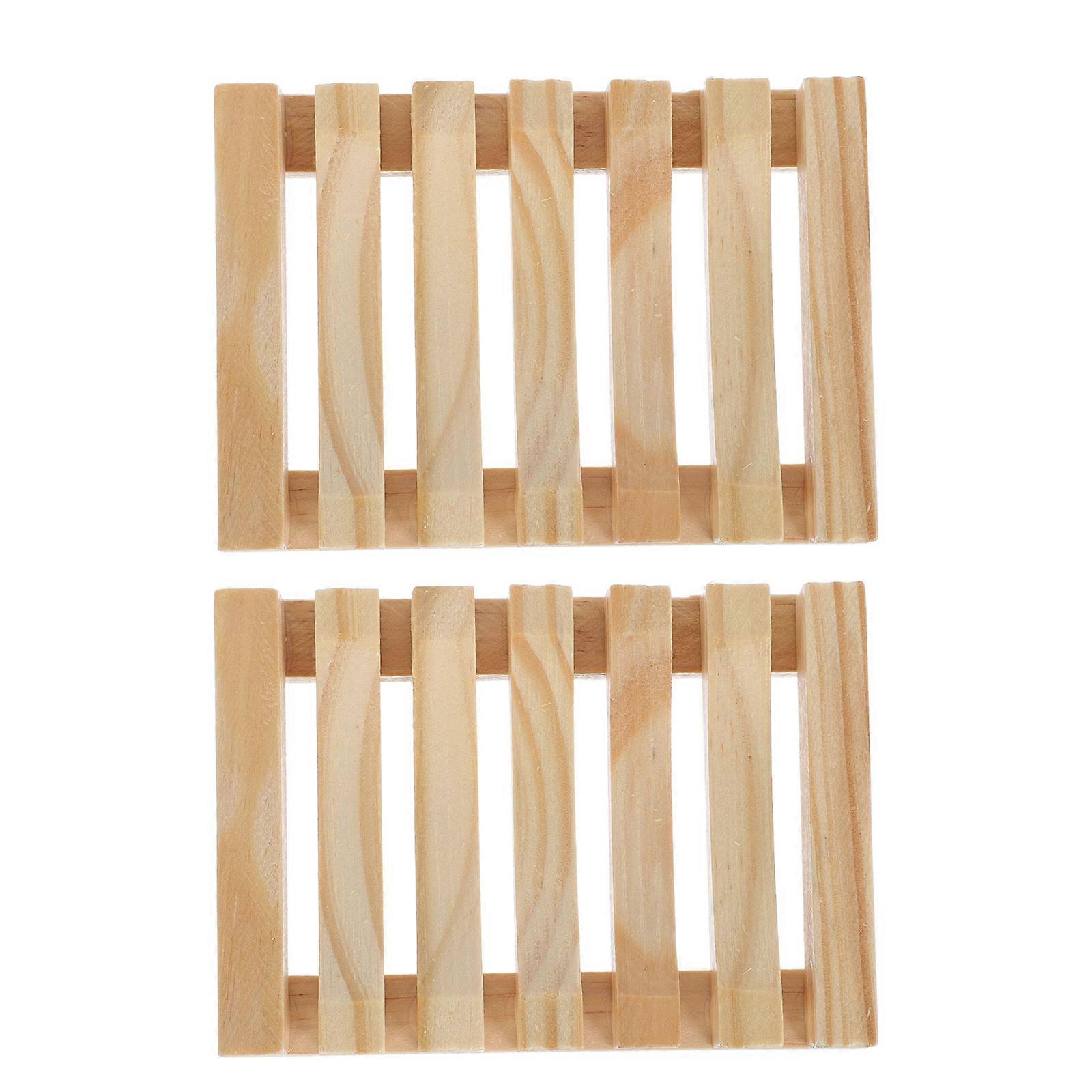 Soap Case for Shower Travel Simple Design Pine Wood Holder Beige 2Pcs